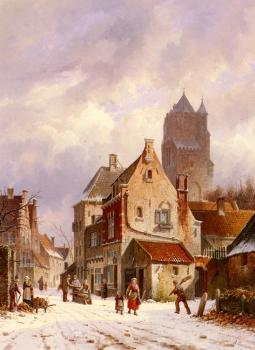 Adrianus Eversen : A Winter Street Scene